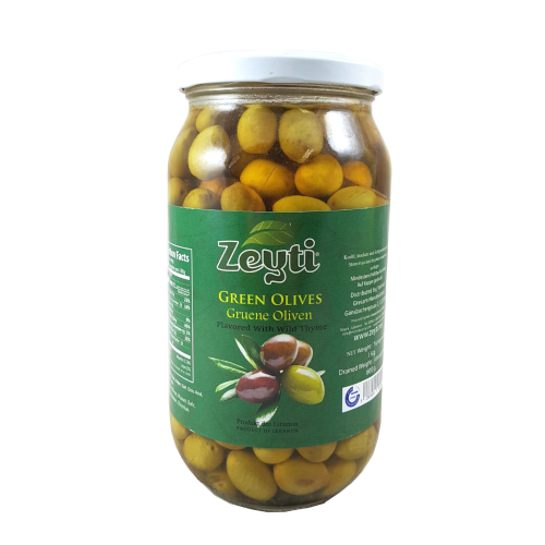 Zeyti Grüne gebrochene Oliven m/ Zaatar/Thymian 1kg
